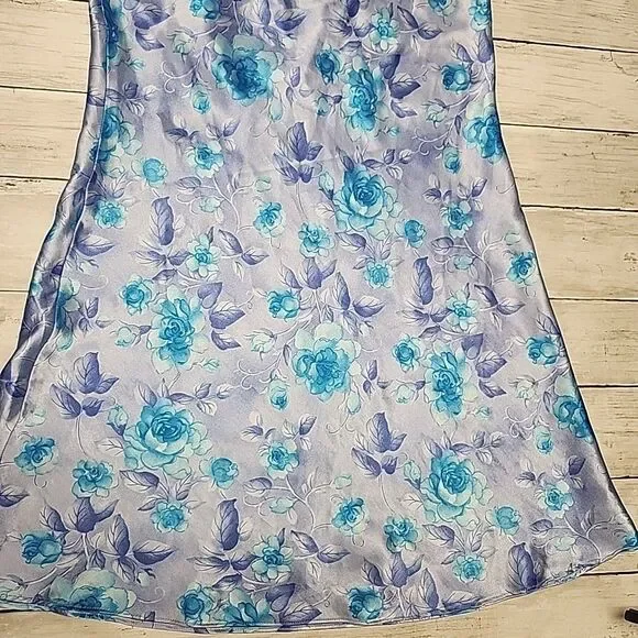 VTG 90sExpressions California Dynasty Blue Satin Floral Strappy Slip Dress Sz M - Picture 14 of 14